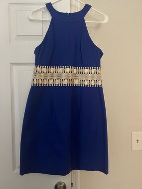 Lilly Pulitzer Cobalt Blue Halter Mini Dress with Cream Waist Trim